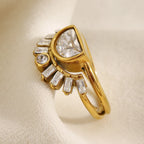 E.B.belle Stainless Steel Rhinestone Jewelry Elegant Sun Layer Shaped Ring  Tarnish Free For Women's Gift Party