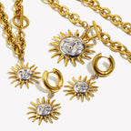 E.B.belle Double Color OT Buckle Sun Pendant Bracelet Necklace Drop Earrings 316L Stainless Steel Gold Plated Unique Jewelry Set