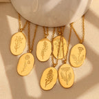 E.B.belle Tarnish Free Irregular Personality 12 Months Flower Pendant Necklace Stainless Steel Gold Plated Birthstone Necklace