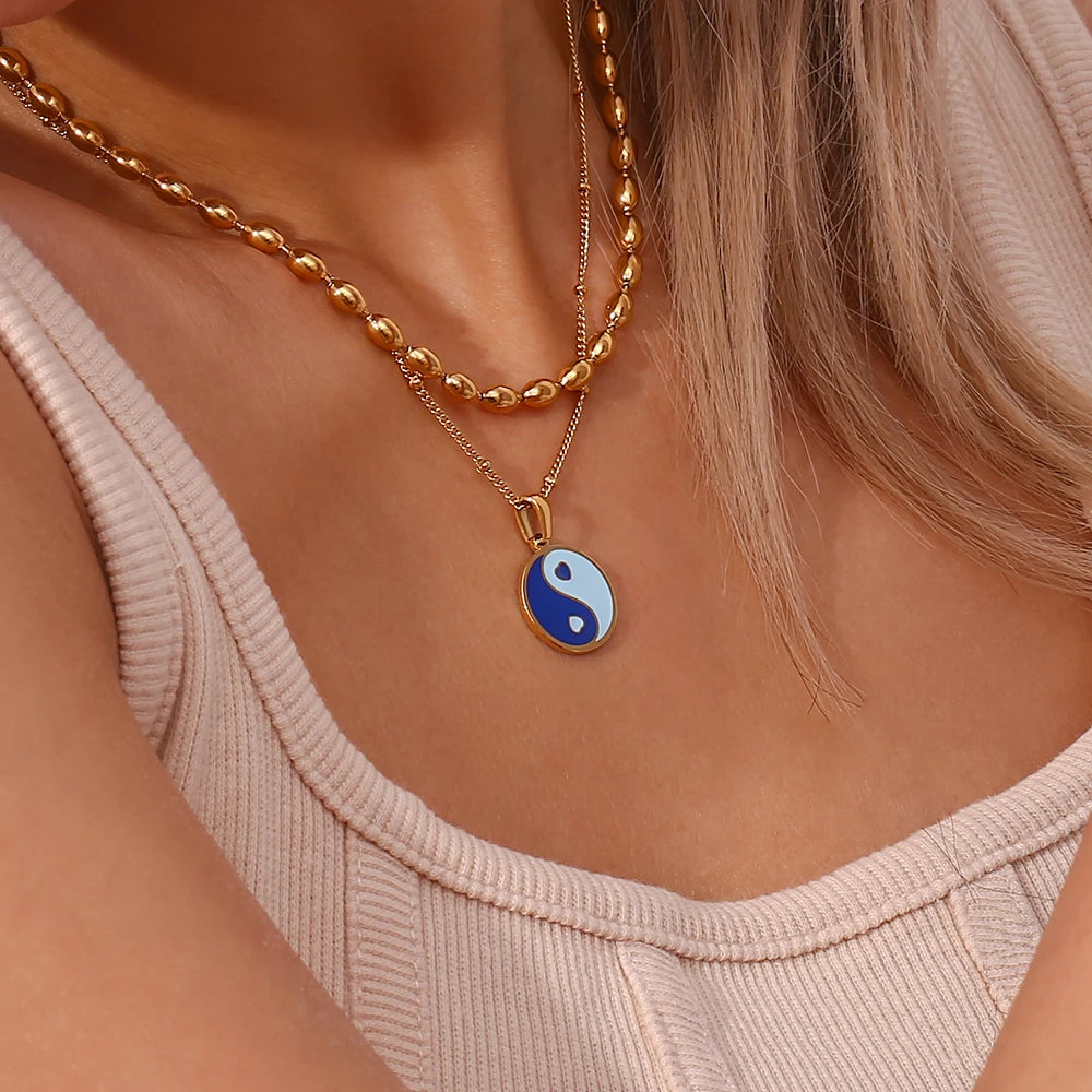 E.B.belle Stainless Steel 18K Gold Plated Oval Beaded Necklaces Daily Choker Necklaces Fashion Jewelry Accessories For Women