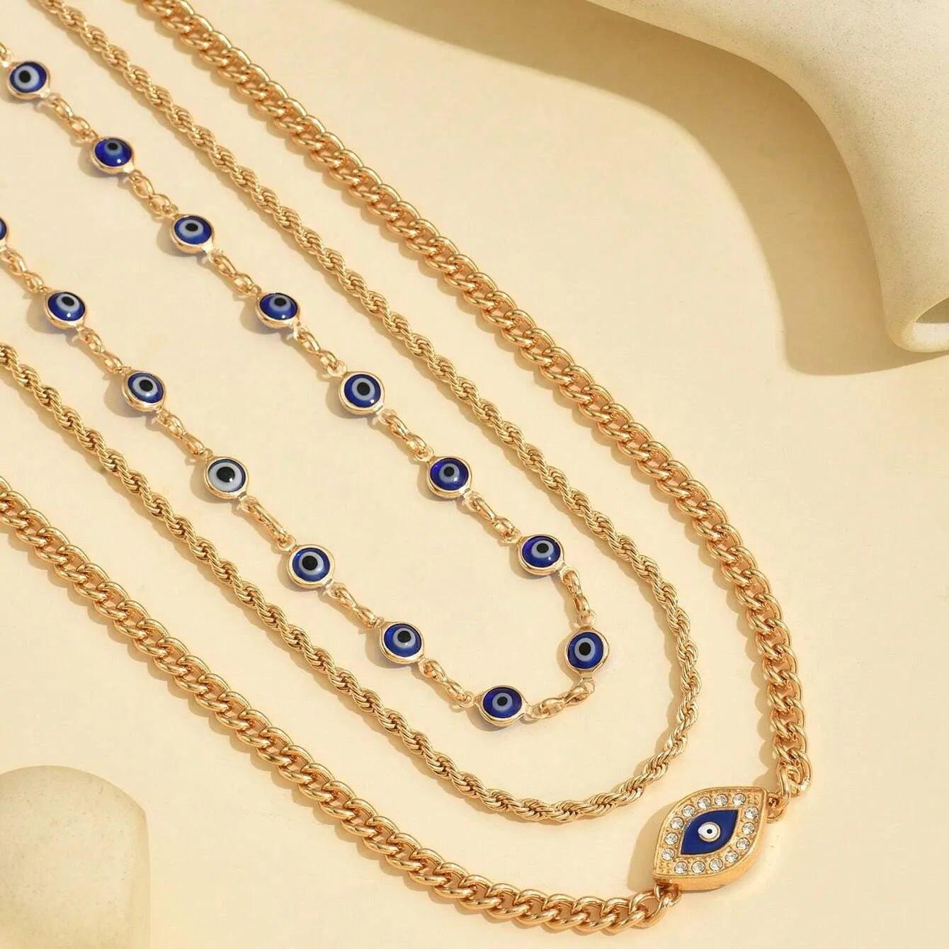 Gold-Tone Evil Eye Layered Necklace Set