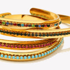 E.B.belle Fashion Waterproof Stainless Steel Shiny Colorful Turquoise Rhinestone Cuff Bracelets For Women Party Jewelry Gifts