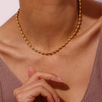 E.B.belle Stainless Steel 18K Gold Plated Oval Beaded Necklaces Daily Choker Necklaces Fashion Jewelry Accessories For Women