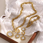 E.B.belle Double Color OT Buckle Sun Pendant Bracelet Necklace Drop Earrings 316L Stainless Steel Gold Plated Unique Jewelry Set