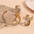E.B.belle Double Color Beads Edge Glossy Bracelet Earring Ring Women Jewelry Set Stainless Steel 18k Gold Plated Waterproof