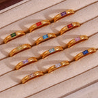 E.B.belle 18K Gold Plated Shiny 12 Colors Birthstone Ring Stainless Steel Gold Plated Zircon Rings Zodiac ConstellationFor Women