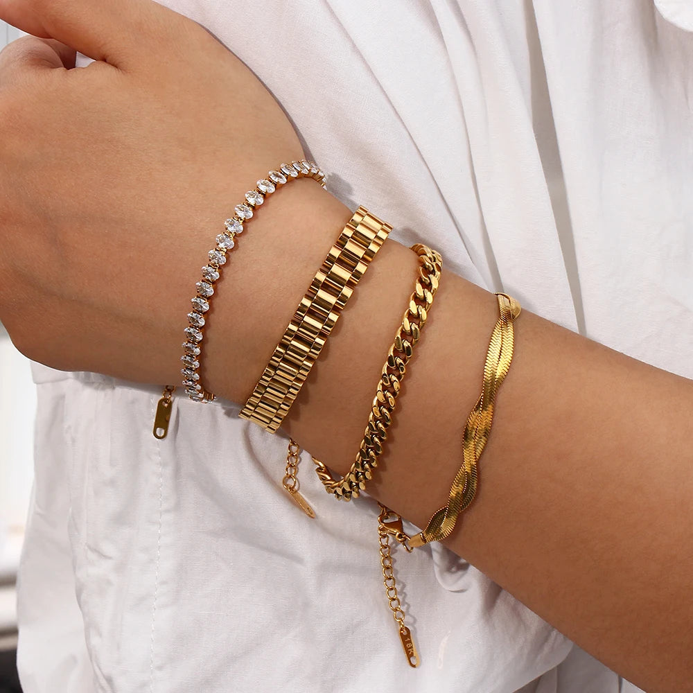 E.B.belle Miniamlist Men Bracelet Gold Jewelry Street Style Stainless Steel 316L 18k Gold Plated Cuban Chain Bracelets For Women