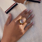 Uworld Klassischer Eiförmiger Transparenter Harzring Für Frauen 18K PVD Vergoldeter Edelstahlring Party Exquisiter Schmuck