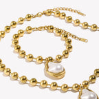 E.B.belle 18K Gold Plated Irregular Pearl Pendant Jewelry Set Stainless Steel Baroque Style Party Women Bracelet Necklace
