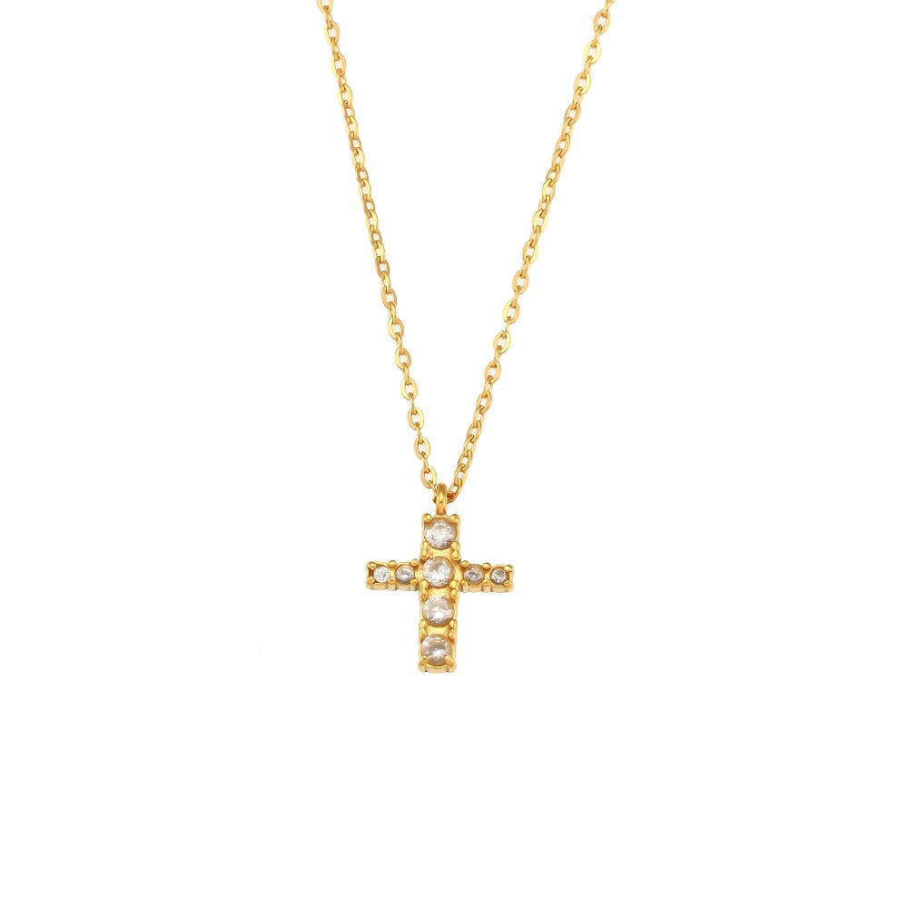 Elegant Zircon Cross Pendant Necklace