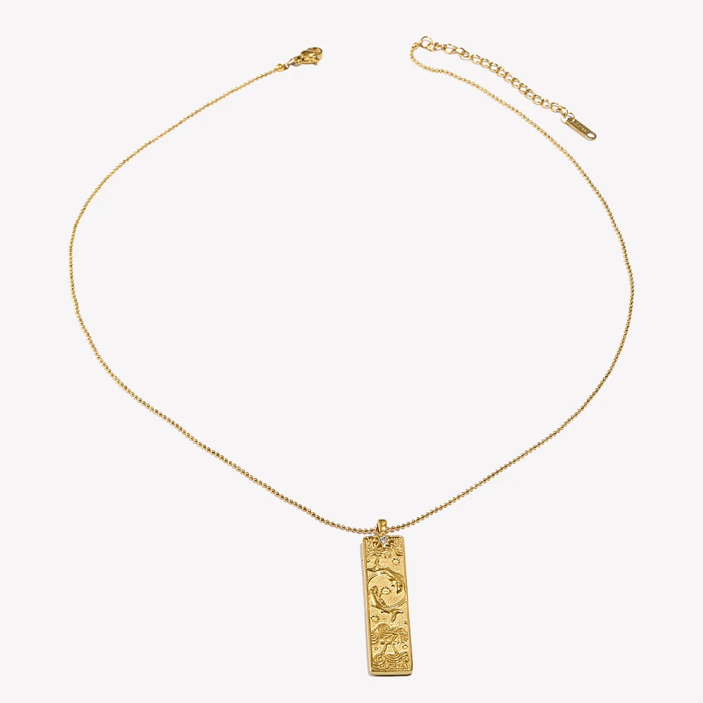 E.B.belle 18k Gold Plated Rectangle Shape 12 Constellation Pendant Necklace Stainless Steel Waterproof Fashion Women's Jewelry