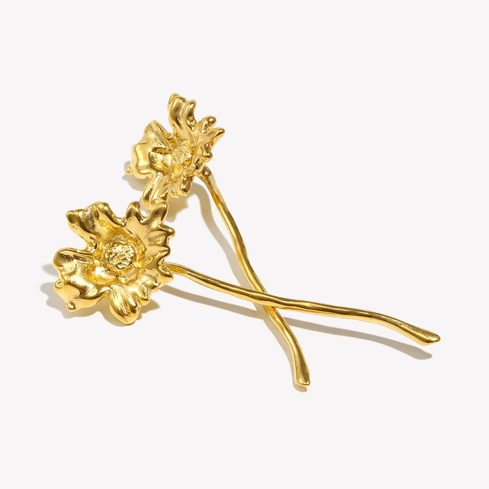 E.B.belle PVD Plated Unique A Flower Stud Earrings Vintage Style Stainless Steel Women Party Wedding Waterproof Ear Jewelry