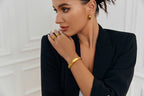 E.B.belle Oringinal Design Black White  3A Zircon Paved Watchband Wrist Bracelets For Women Stainless Steel Gold Plated Bangles