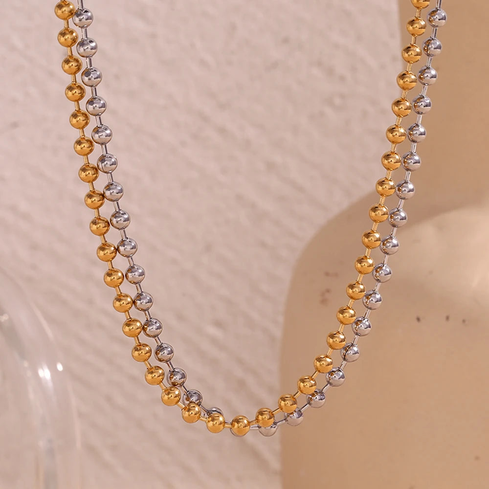 Simple Beads Chain Necklace Hypoallergenic Tarnish Free 18K Gold Plated Jewelry Silver Color 316L Stainless Steel Basic Jewelry
