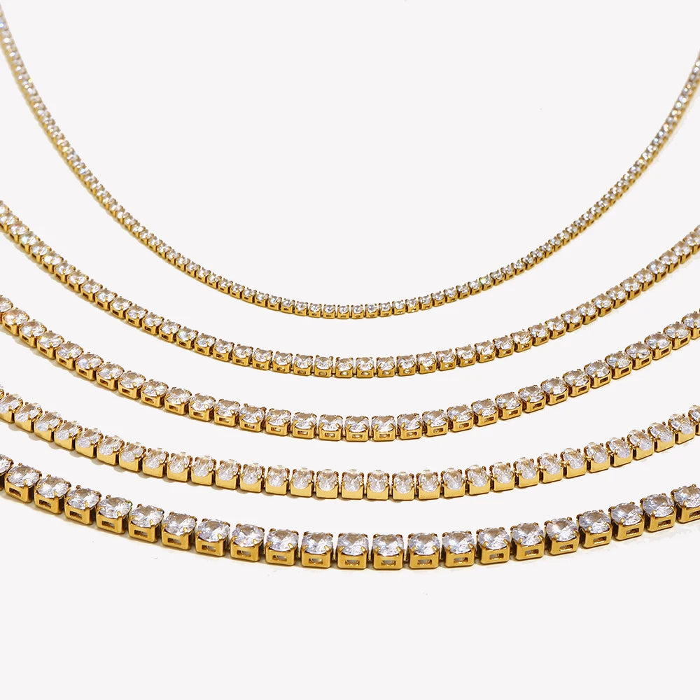 E.B.belle 2mm3mm4mm5mm Shiny Luxury 3A Zircon Tennis Chain Necklaces For Woman Stainless Steel Gold Plated Bridesmaid Necklace