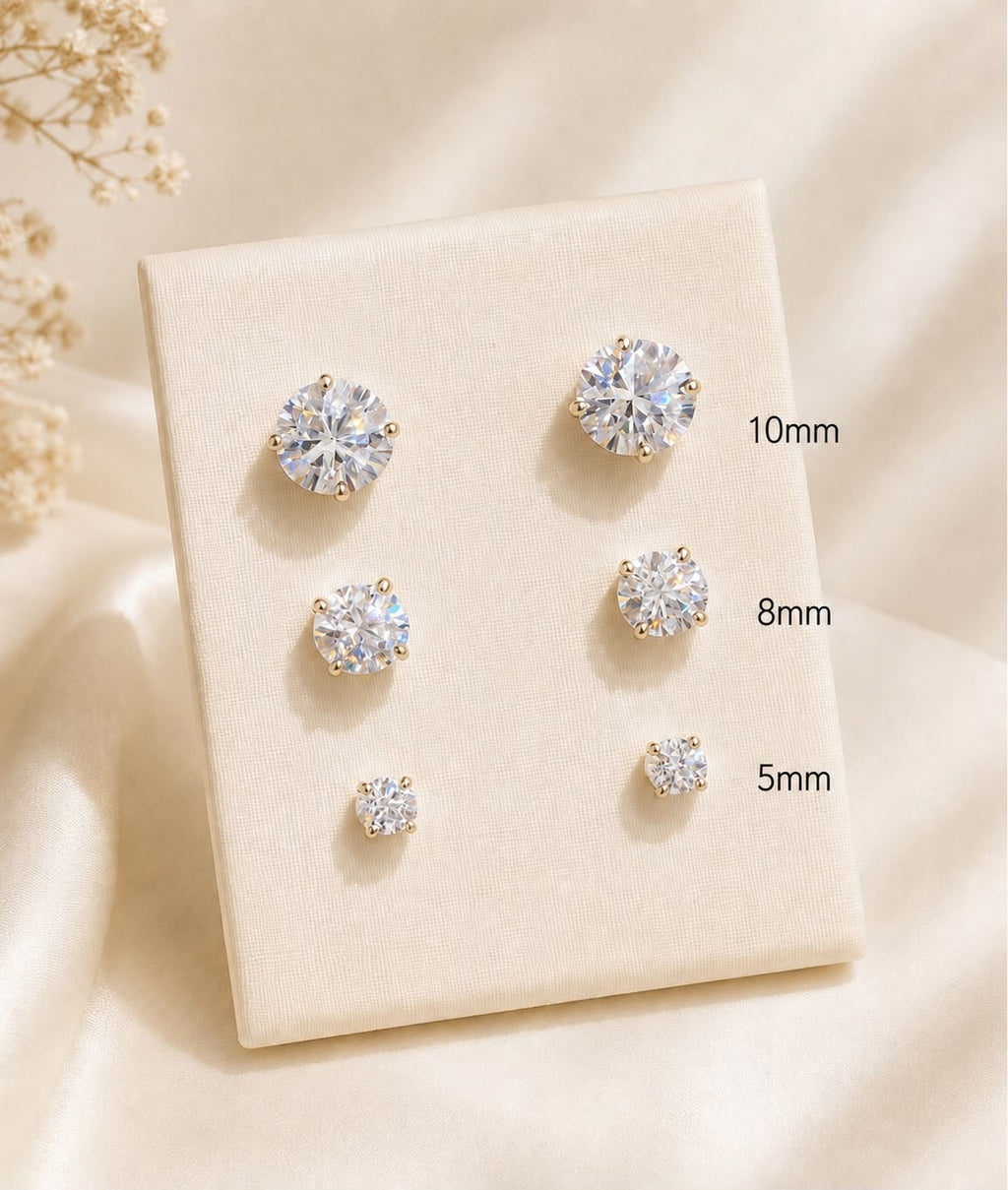 925 Sterling Silver CZ Crystal Stud Earrings