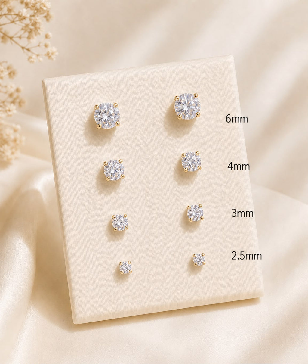925 Sterling Silver CZ Crystal Stud Earrings