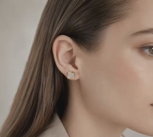 Gold Square Pavé Zircon Stud Earrings