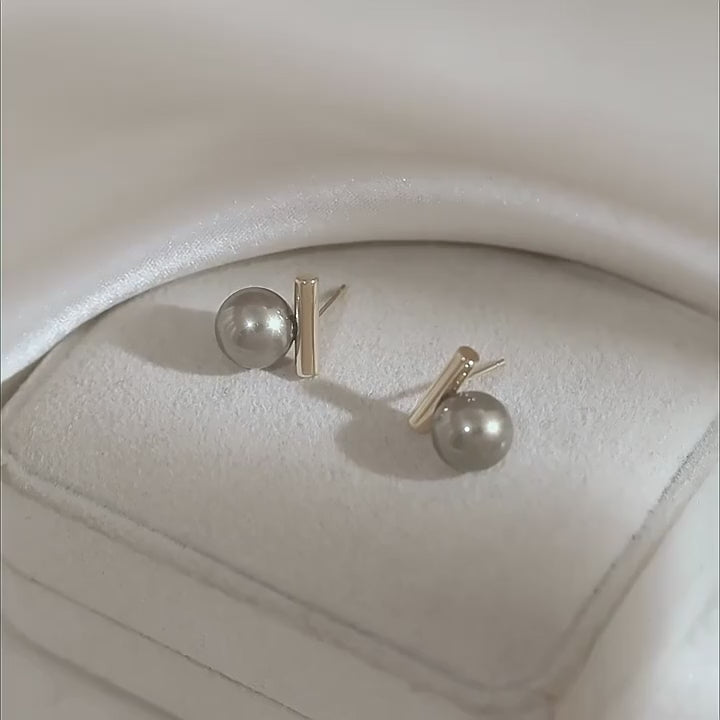 Gold Bar & Pearl-Effect Earrings